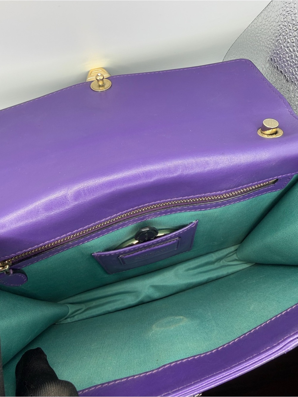 Bvlgari Purple Calfskin Serpenti Forever Crossbody Bag with Gold Chain & Mirror - Picture 5 of 16